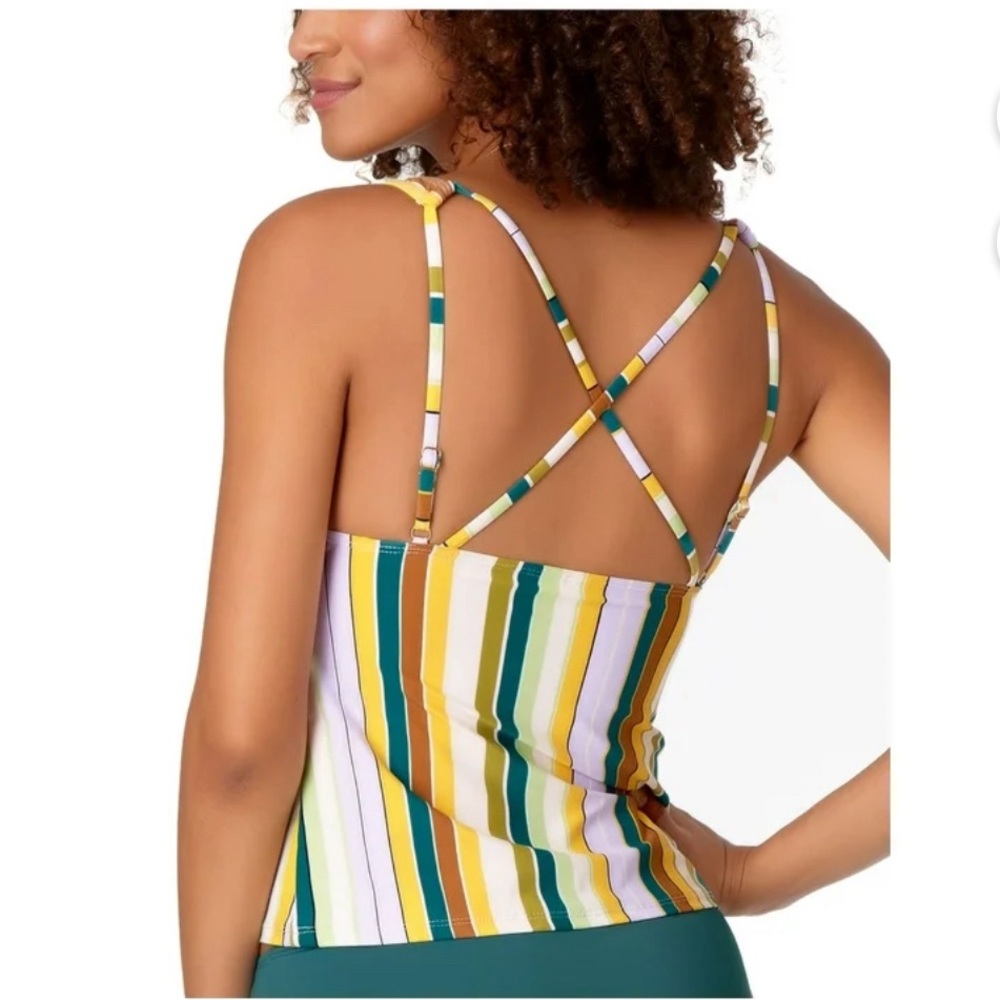STUDIO ANN COLE Women's Multi Color Deep V Neck Tankini Swimsuit Top L